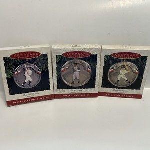 Hallmark Keepsake Ornaments Baseball Heroes B. Ruth,Lou Gehrig, Satchel Paige